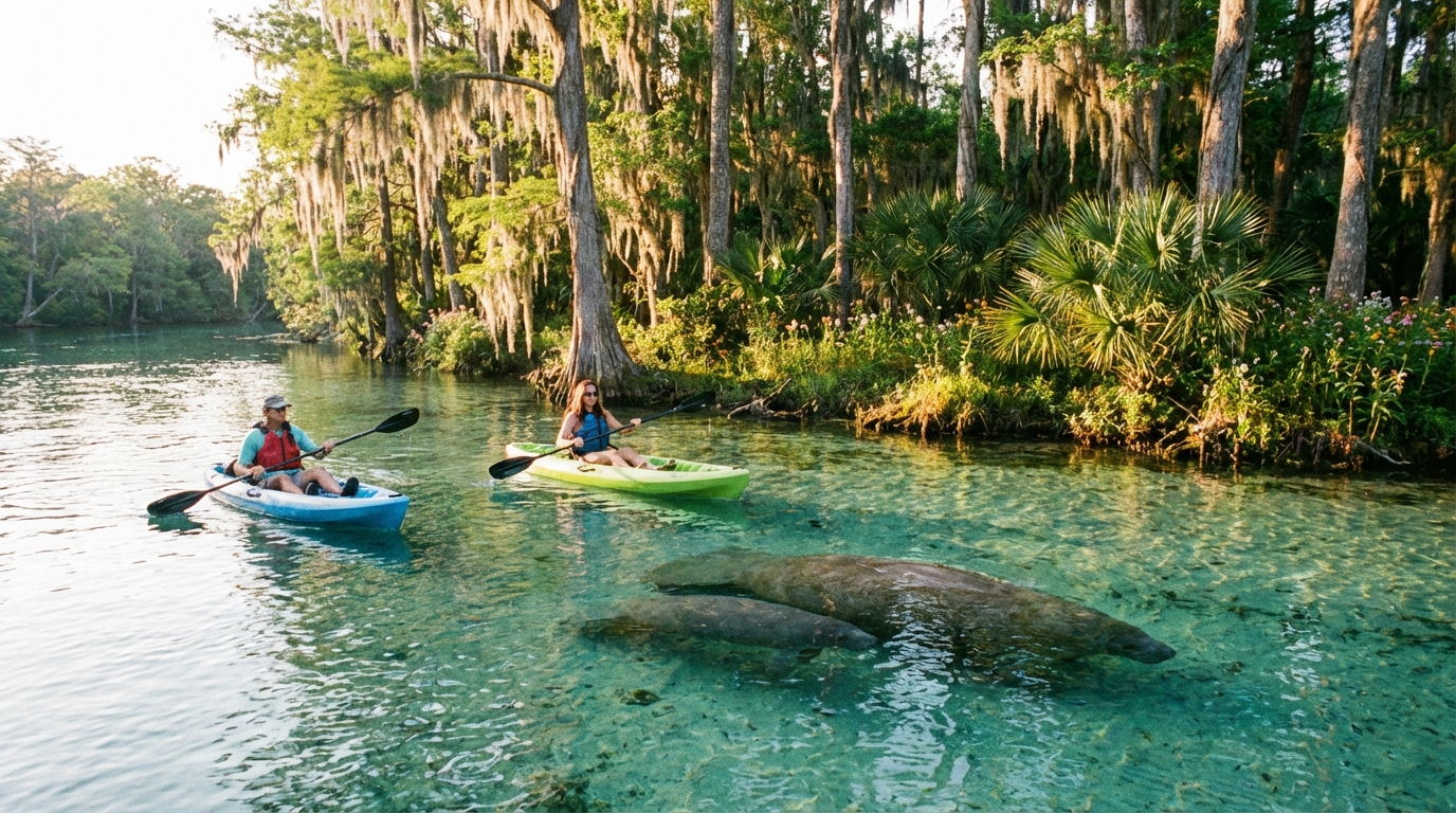kayaking with manatees in florida - hero image