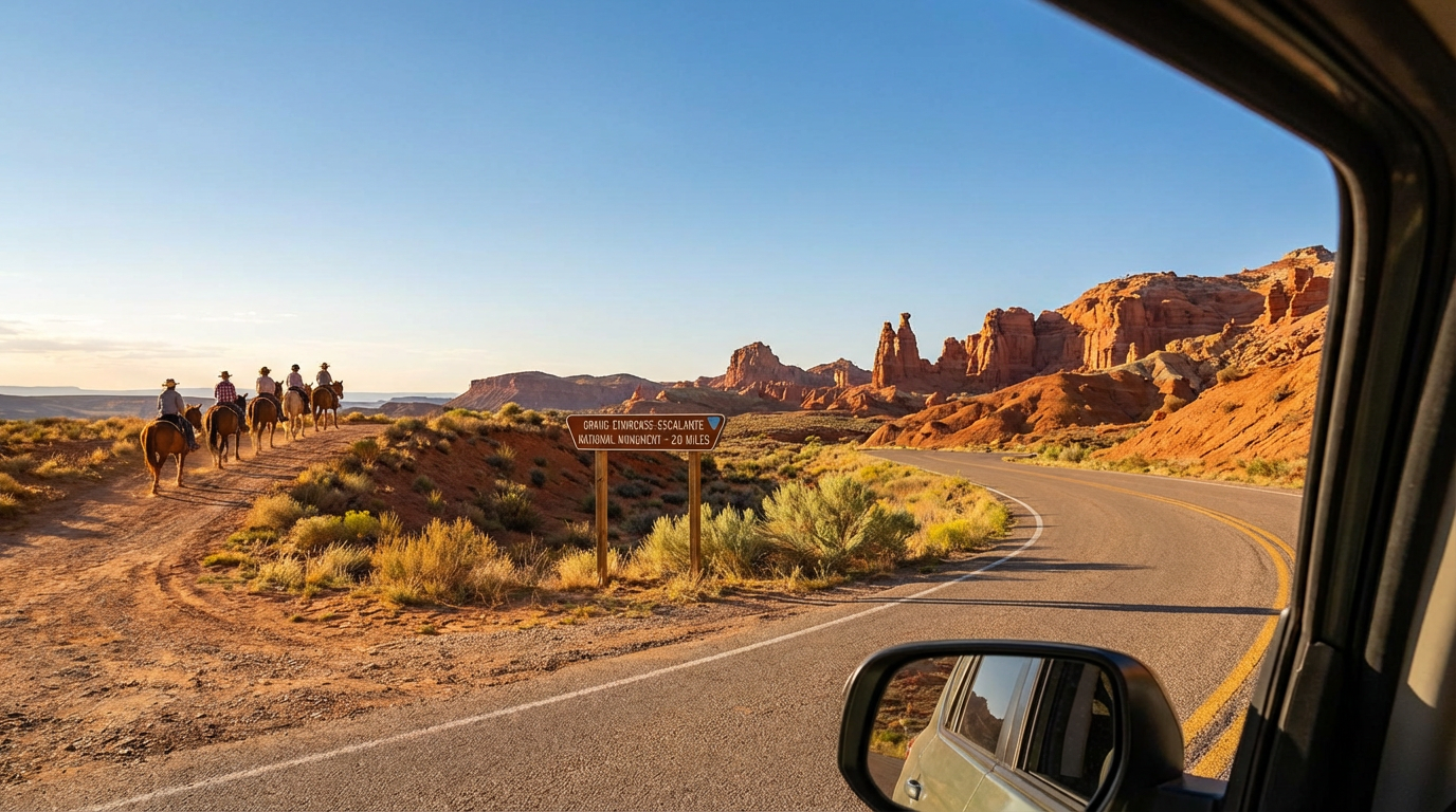 driving from bryce canyon to grand staircase escalante for horseback riding - hero image