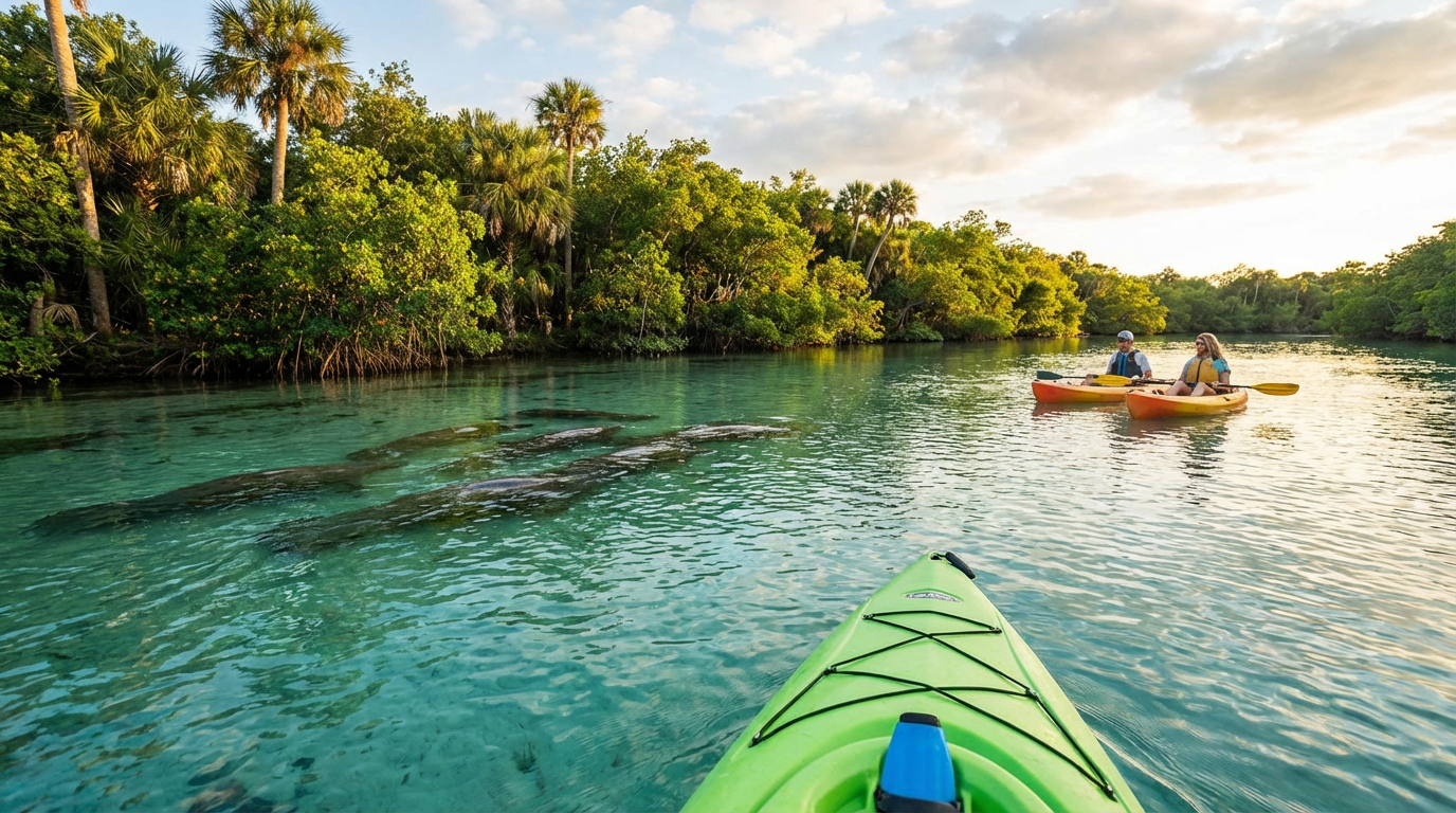 florida kayak with manatees - hero image