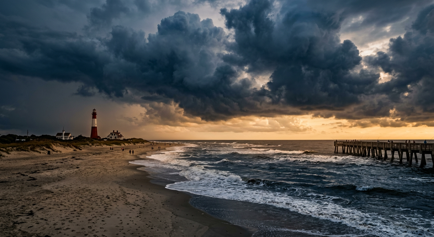 Dark afternoon storm clouds gathering over the Atlantic Ocean near Tybee Island