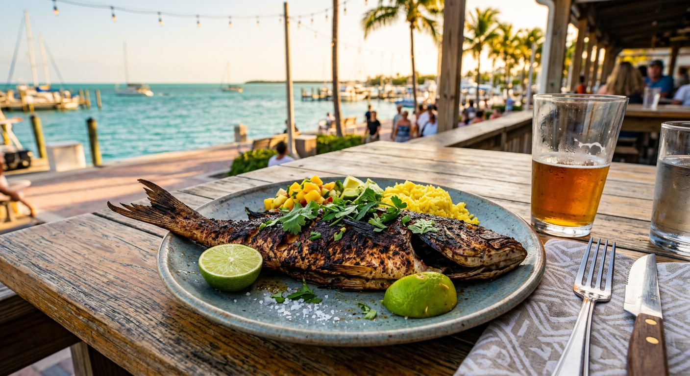 A modern presentation of fresh hogfish served at a local Islamorada gastropub