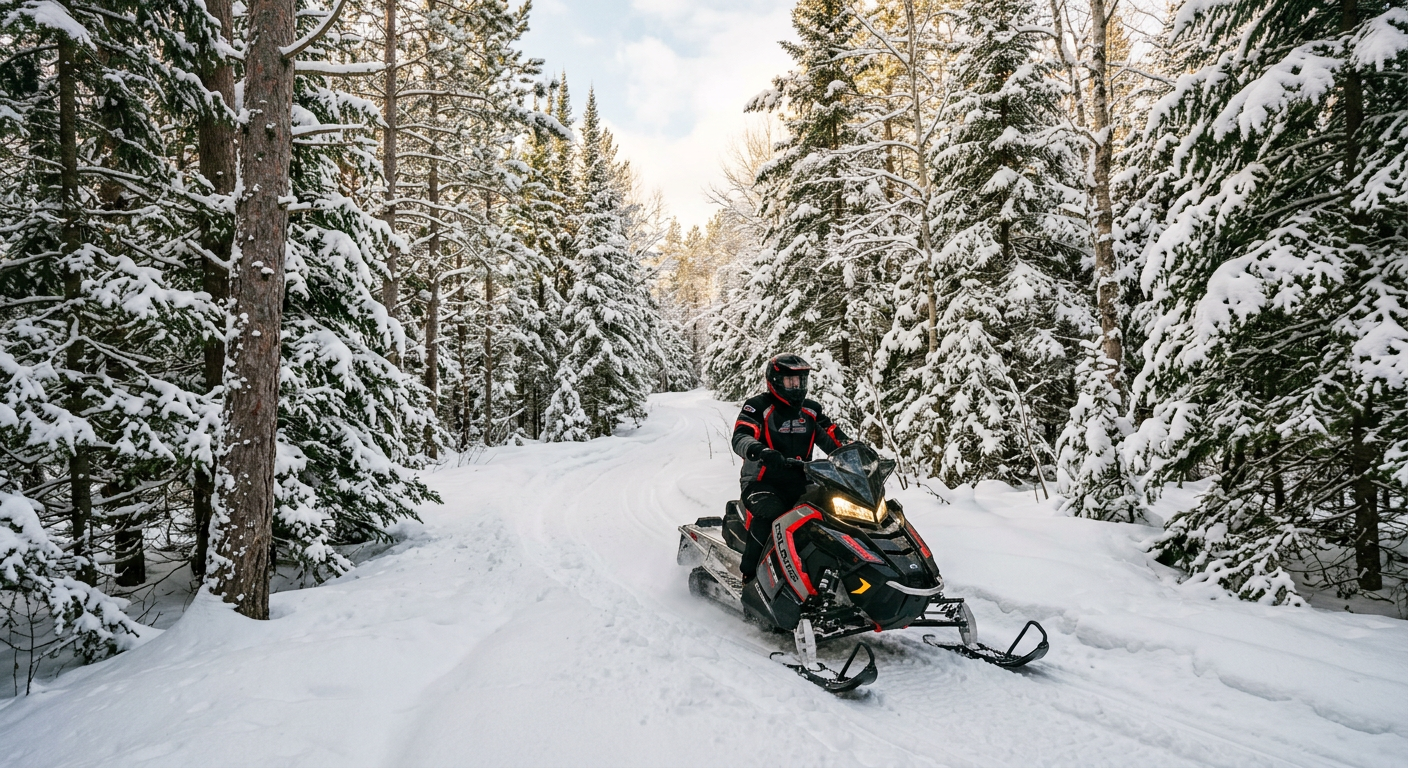 Kawasaki Teryx winding through a narrow, tree-lined dirt trail in Northern Wisconsin