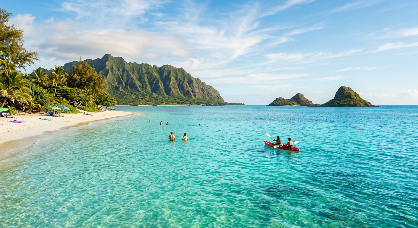 Calm summer waters on Oahu's North Shore with a clear view of the reef below