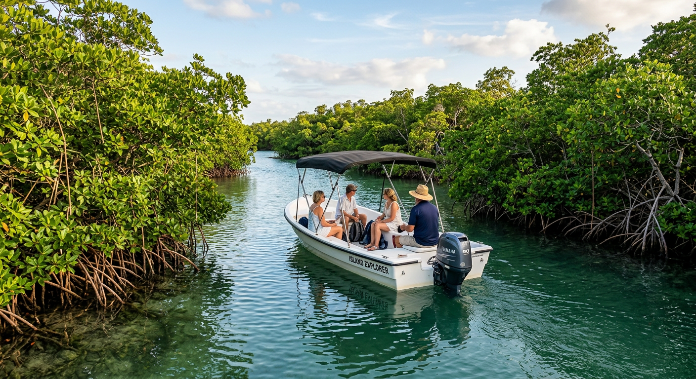 A charter boat sailing through the open blue waters near Key West