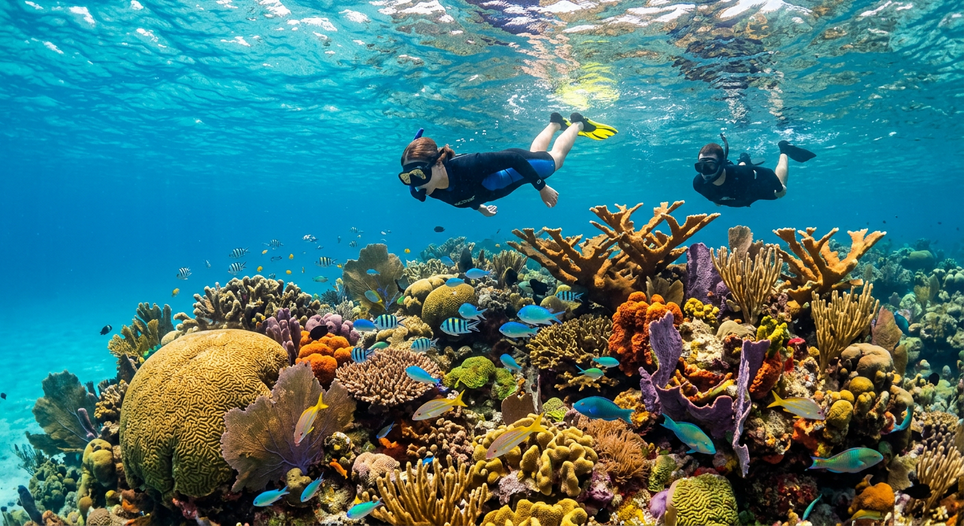 Snorkelers exploring the vibrant coral formations of Key Largo Dry Rocks reef