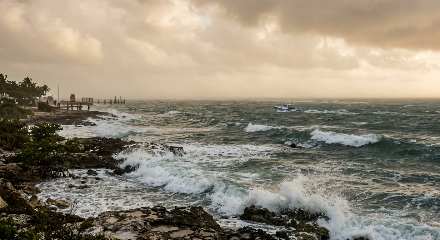 Choppy ocean waves with poor visibility off the coast of Key West Florida