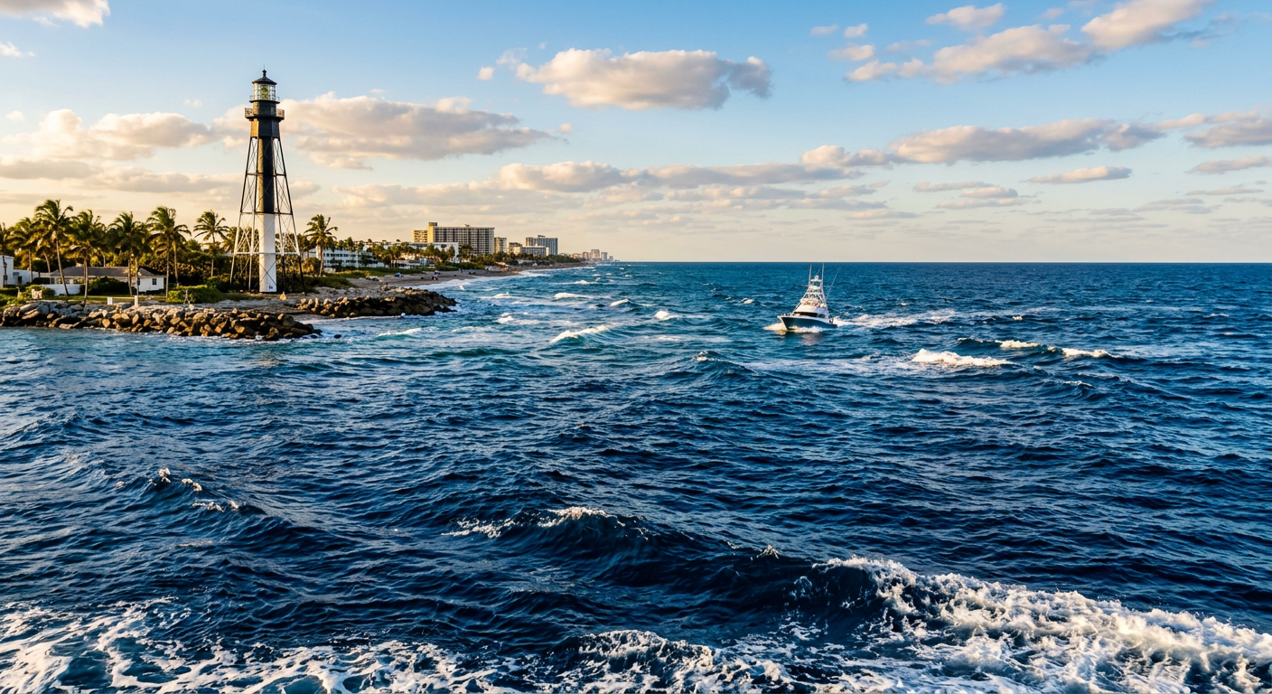 Deep cobalt blue ocean water just outside the Hillsboro Inlet in Pompano Beach